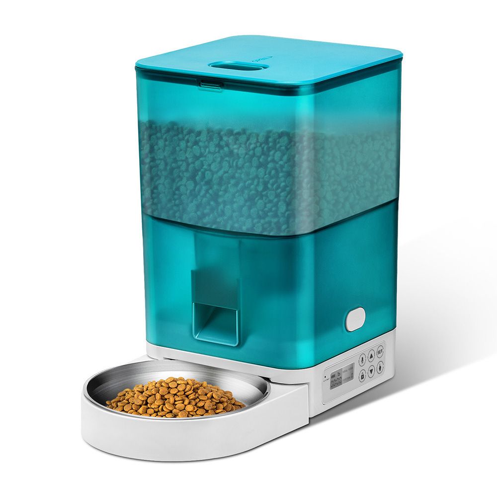 Smart Pet Feeder with WiFi and Button Control, 4L Automatic Cat and Dog Food Dispenser with Removable Stainless Steel Bowl, Ideal for Busy Owners, Travel, and Home Use (Grey, Button Version)