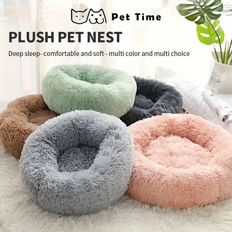 Plush Pet Nest Soft Donut Cat Bed – Cozy Round Couch for Cats and Small Dogs, Comfortable Sleeping Spot for Warmth and Deep Sleep, Suitable for Indoor Home Use (L, Green)