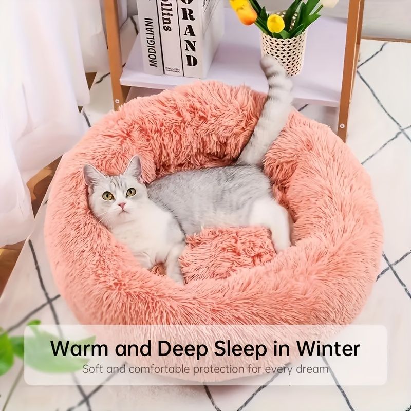Plush Pet Nest Soft Donut Cat Bed – Cozy Round Couch for Cats and Small Dogs, Comfortable Sleeping Spot for Warmth and Deep Sleep, Suitable for Indoor Home Use (XL, Green)