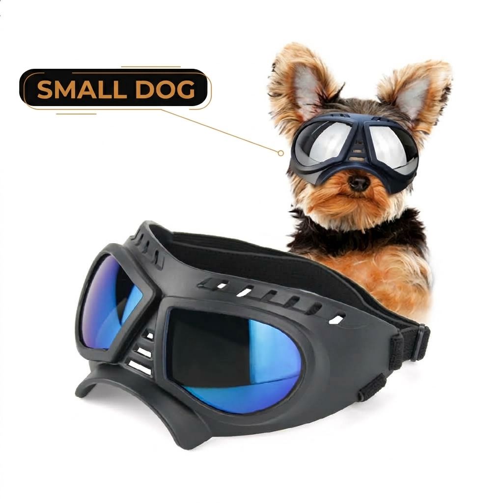 Small Dog Goggles with Soft Frame and Adjustable Strap, Colorful Coated Lens Pet Sunglasses for Car Rides Outdoor Activities Windproof Protection (Silver)