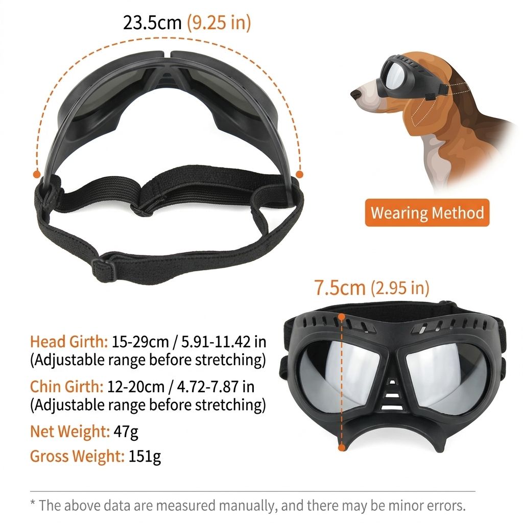 Small Dog Goggles with Soft Frame and Adjustable Strap, Colorful Coated Lens Pet Sunglasses for Car Rides Outdoor Activities Windproof Protection (Silver)