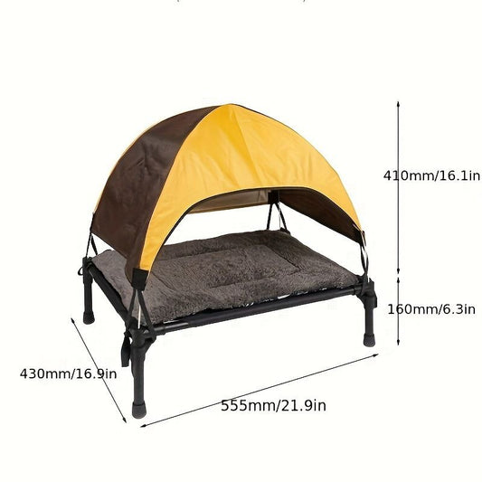 Additional product view: Yellow Elevated Pet Cot with Canopy and Plush Mat