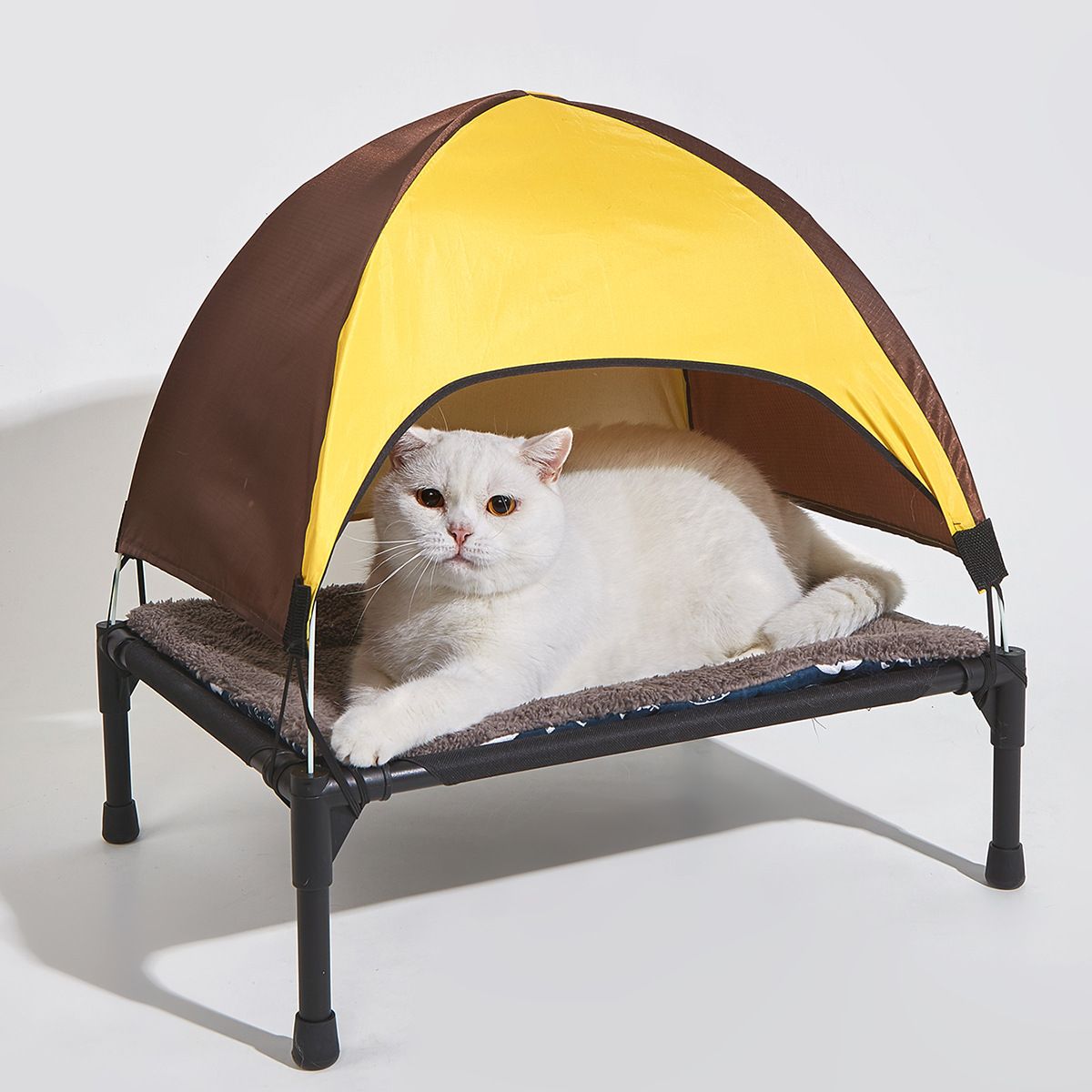 Additional product view: Yellow Elevated Pet Cot with Canopy and Plush Mat