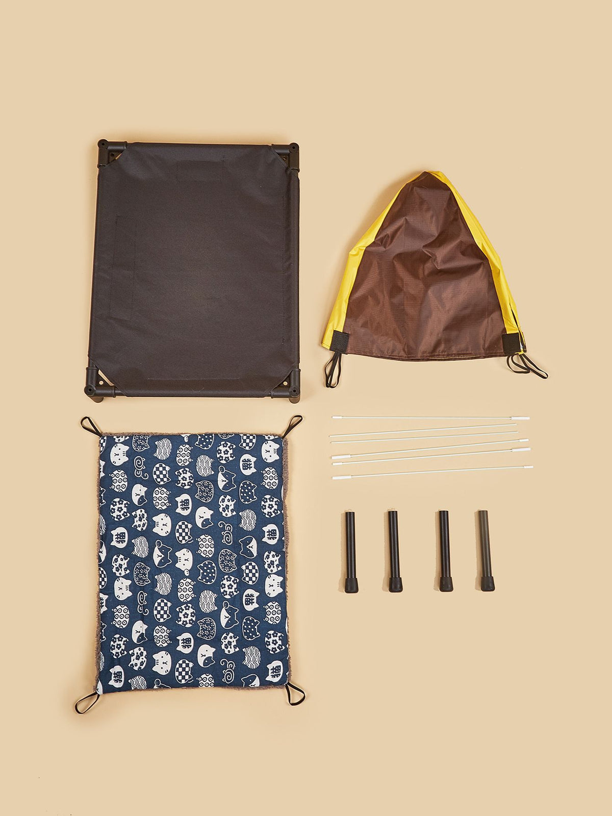 Additional product view: Yellow Elevated Pet Cot with Canopy and Plush Mat