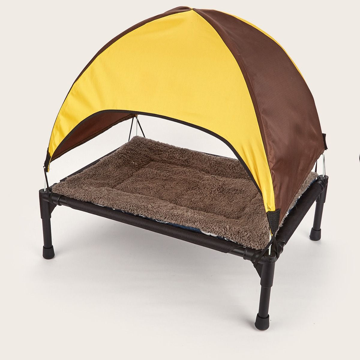 Additional product view: Yellow Elevated Pet Cot with Canopy and Plush Mat