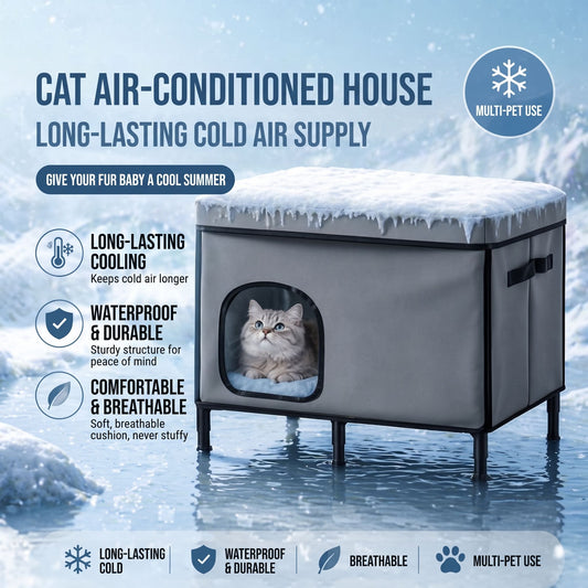 Gray Foldable Cooling Pet House with Feet shown in the product image