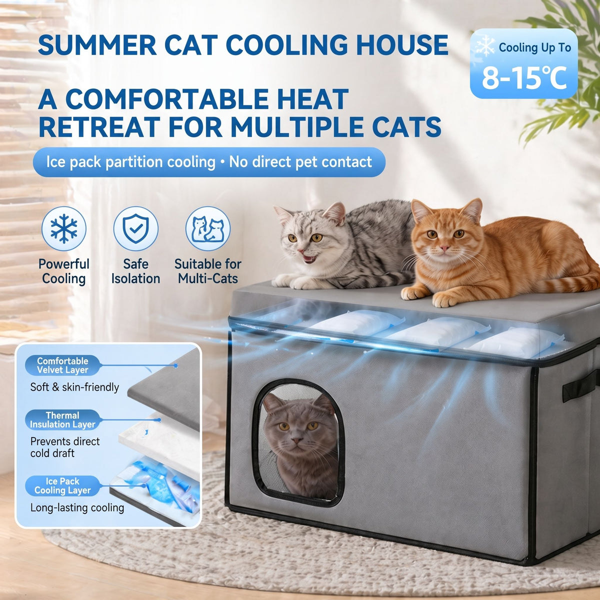 Gray Foldable Cooling Pet House without Feet shown in the product image