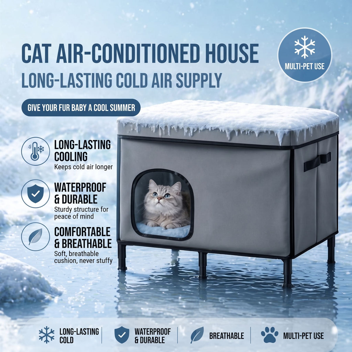 Gray Foldable Cooling Pet House without Feet