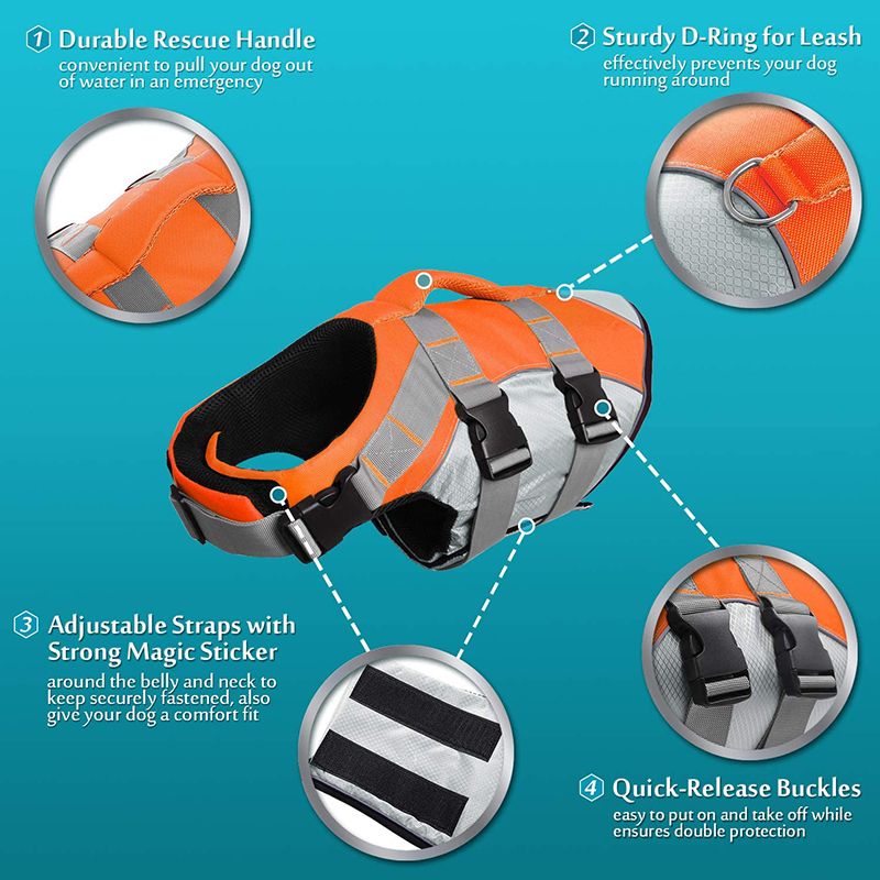 Dog Life Jacket Pet Swim Vest with Rescue Handle Reflective Strips Adjustable Quick Release Buckle for Beach River Lake Boating and Water Play Safety (S, Red)