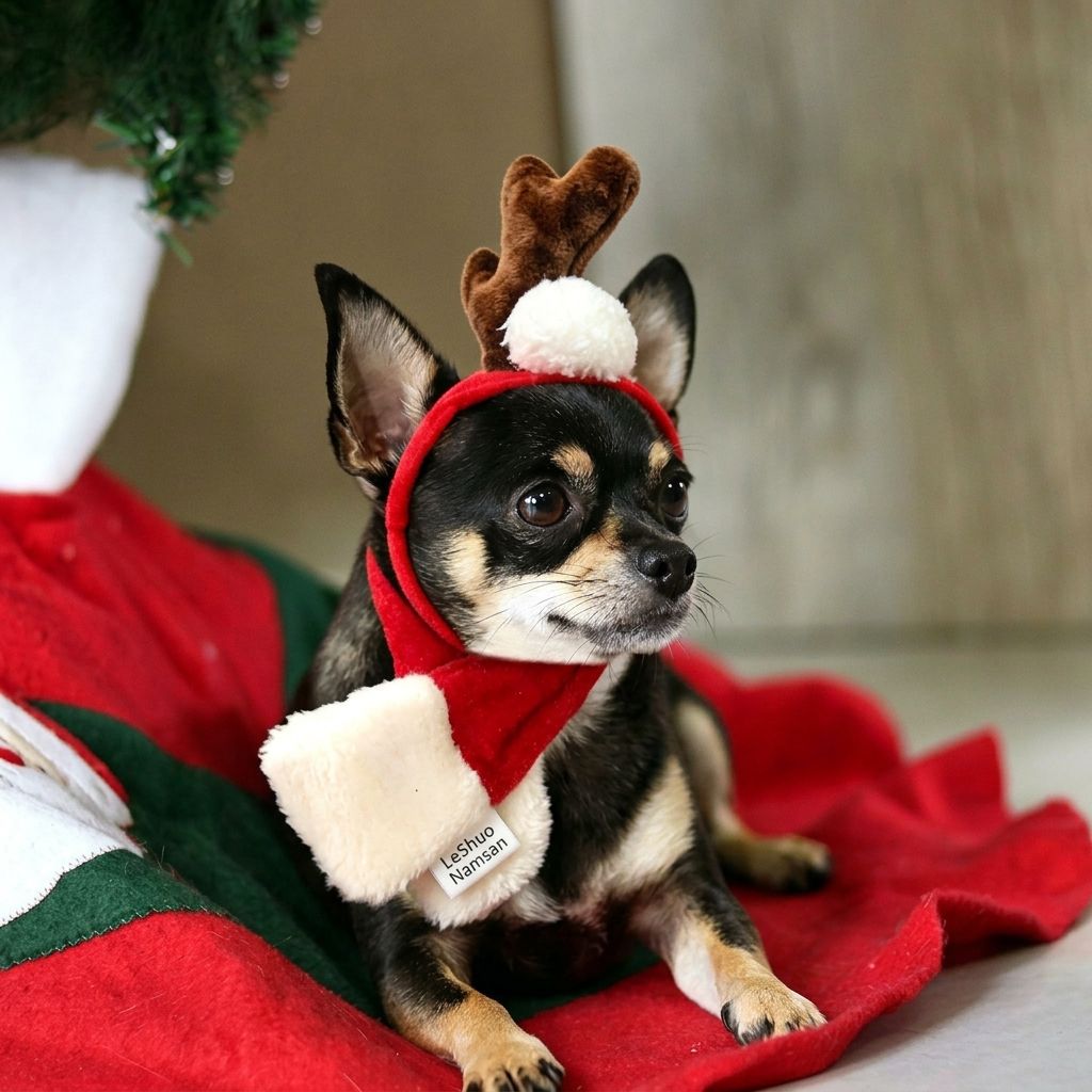 Christmas Reindeer Antler Headband and Scarf Set for Small Pets, Festive Holiday Photo Prop Accessory for Cats, Puppies and Rabbits (Antlers + Scarf Set)