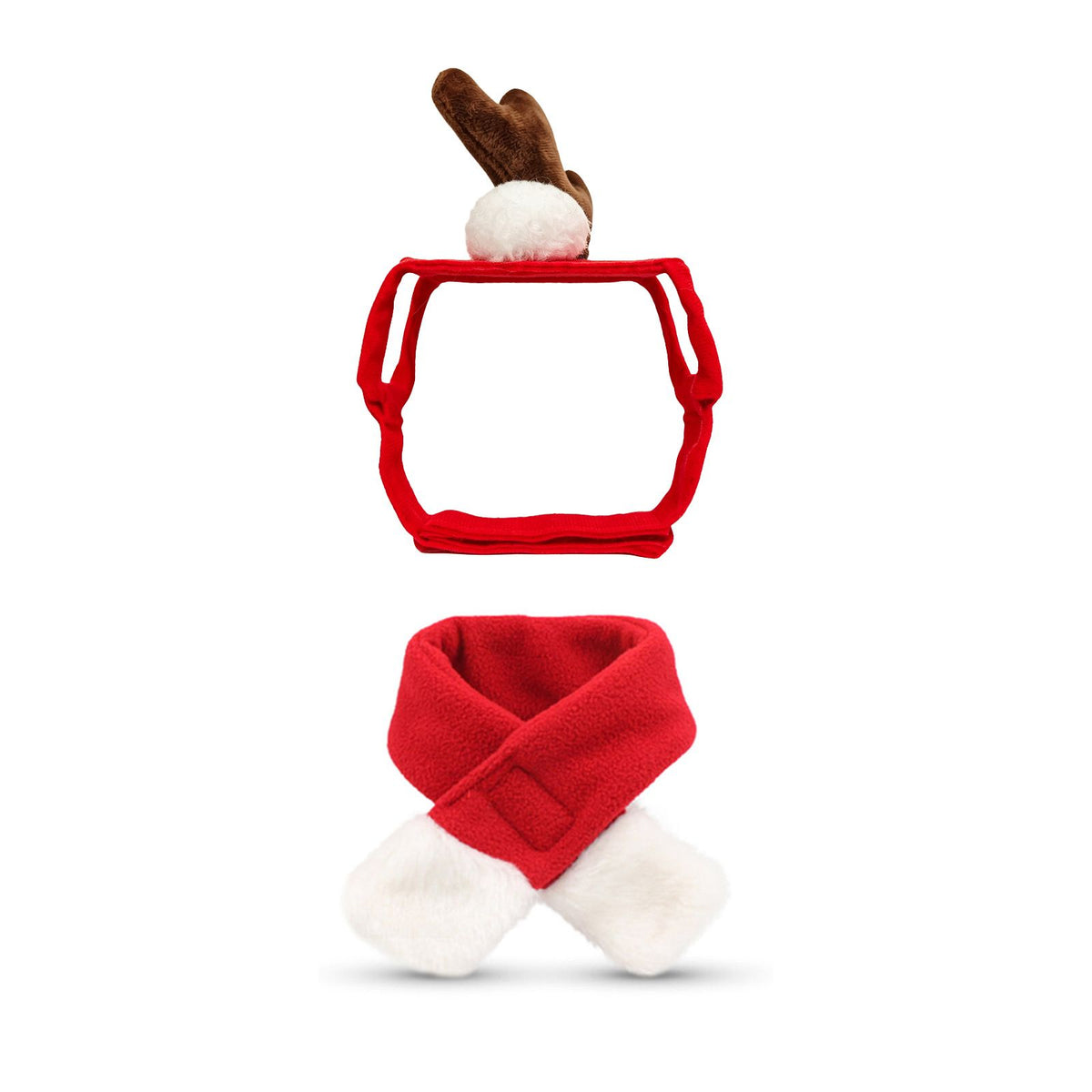 Christmas Reindeer Antler Headband and Scarf Set for Small Pets, Festive Holiday Photo Prop Accessory for Cats, Puppies and Rabbits (Antlers + Scarf Set)