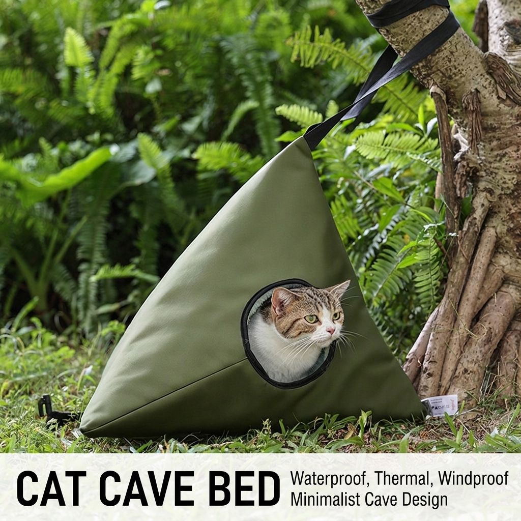 Portable Triangle Cat Cave Tent for Outdoor & Indoor Use – Waterproof, Windproof, Warm Foldable Cat House with Hanging Straps and Ground Stakes, Ideal for Stray Cats Seeking Cozy Shelter (DarkGreen)