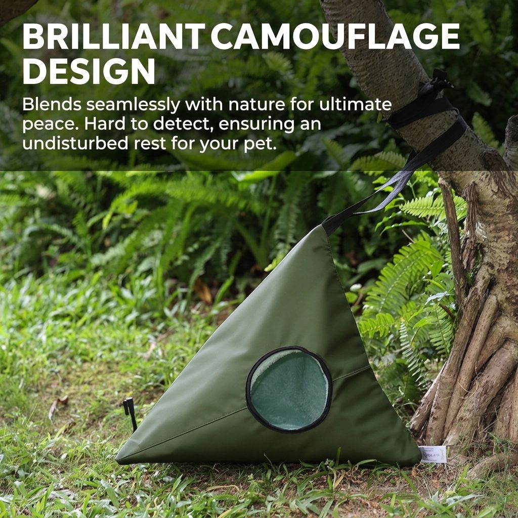 Portable Triangle Cat Cave Tent for Outdoor & Indoor Use – Waterproof, Windproof, Warm Foldable Cat House with Hanging Straps and Ground Stakes, Ideal for Stray Cats Seeking Cozy Shelter (DarkGreen)