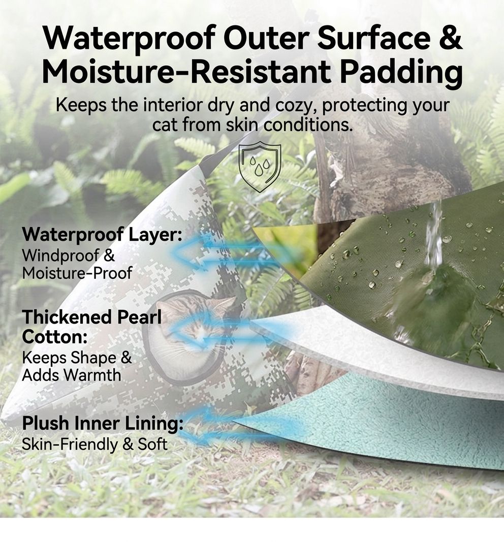 Portable Triangle Cat Cave Tent for Outdoor & Indoor Use – Waterproof, Windproof, Warm Foldable Cat House with Hanging Straps and Ground Stakes, Ideal for Stray Cats Seeking Cozy Shelter (DarkGreen)