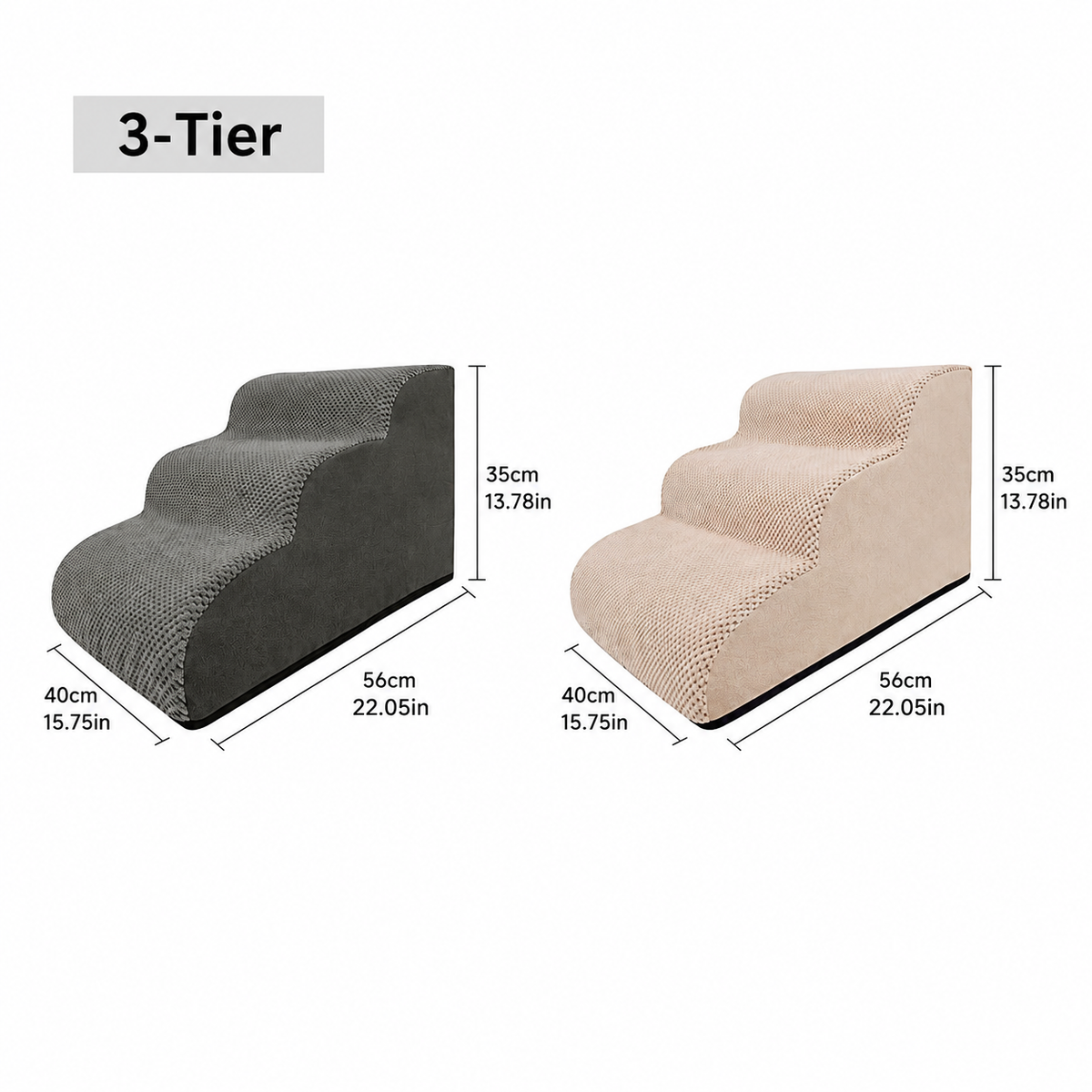 Orthopedic Foam Pet Stairs with Washable Cover – Safe 2, 3, & 4 Tier Dog Ramp for Bed & Couch Access, Gentle Slope for Puppies, Small Breeds, and Senior Pets Needing Joint Relief (Beige, 2Tier)