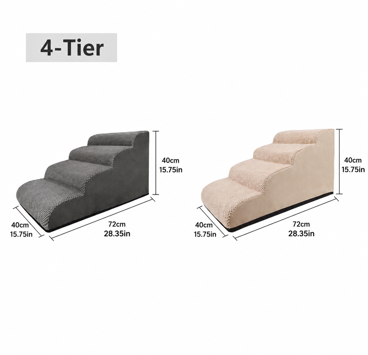 Orthopedic Foam Pet Stairs with Washable Cover – Safe 2, 3, & 4 Tier Dog Ramp for Bed & Couch Access, Gentle Slope for Puppies, Small Breeds, and Senior Pets Needing Joint Relief (Beige, 2Tier)