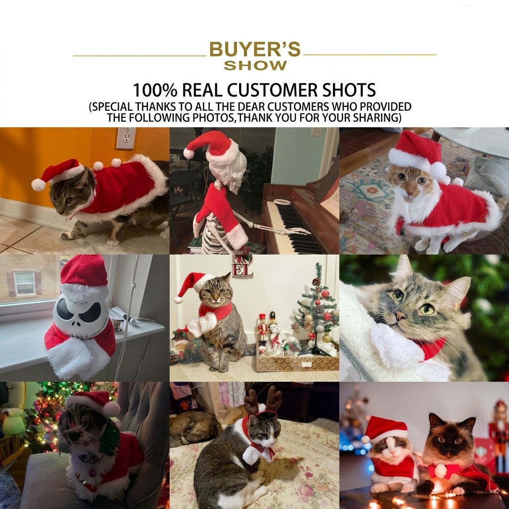 Christmas Pet Costume Set with Reindeer Antler Headband Santa Hat Scarf and Cape for Small Cats and Dogs Holiday Photo Outfit (Cape+Antlers+Hat+Scarf)