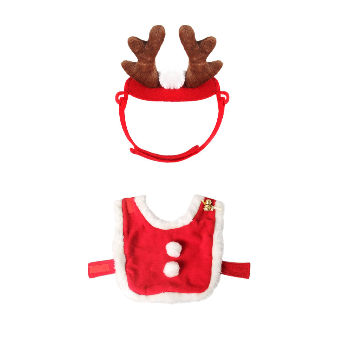Christmas Pet Costume Set with Reindeer Antler Headband Santa Hat Scarf and Cape for Small Cats and Dogs Holiday Photo Outfit (Cape+Antlers+Hat+Scarf)