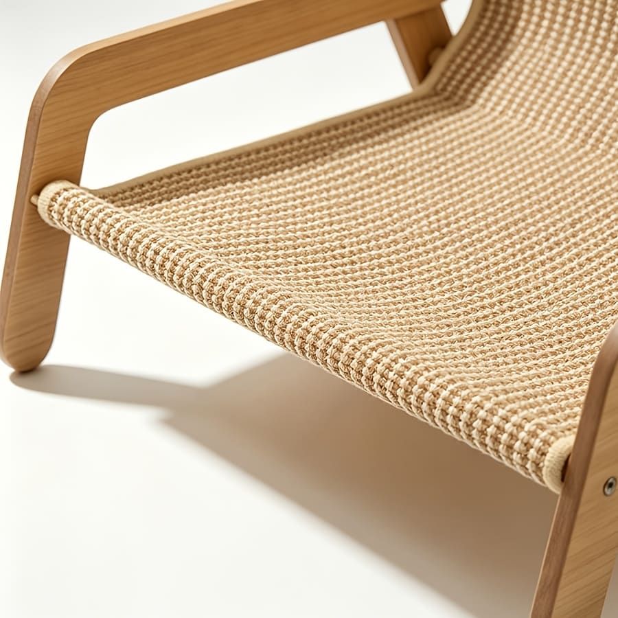 Curved Wooden Cat Lounge Chair with Sisal Scratching Surface – Hammock-Style Pet Bed for Indoor Rest, Play, and Nail Trimming, Fits Living Room or Balcony (Yellow)