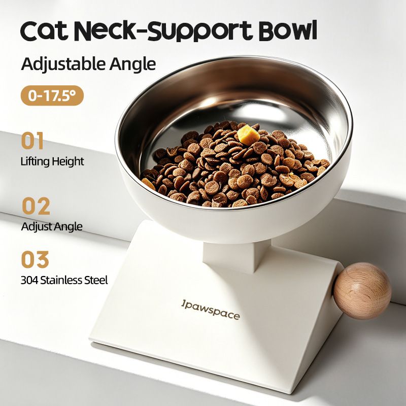 Elevate Your Cat’s Dining Experience with an Adjustable Anti-Slip Feeding Bowl, Featuring a Durable Stainless Steel Inner Liner and Three-Level Height Settings for Comfortable, Stable Mealtime Posture at Home. (White)