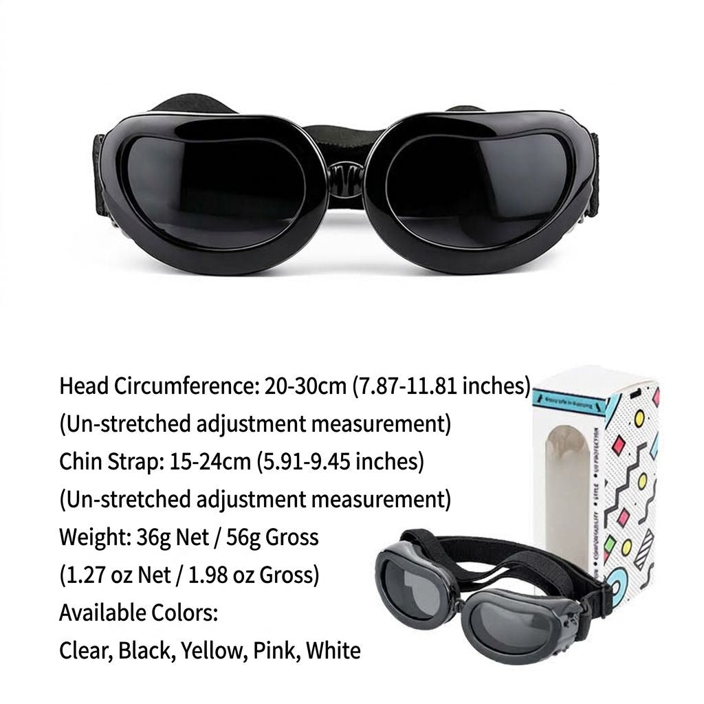 Foldable Pet Sunglasses for Small Dogs and Cats with UV Protection and Windproof Lens, Adjustable Elastic Strap Eye Wear for Car Rides, Outdoor Walks, Bike Rides and Photo Shoots (White)