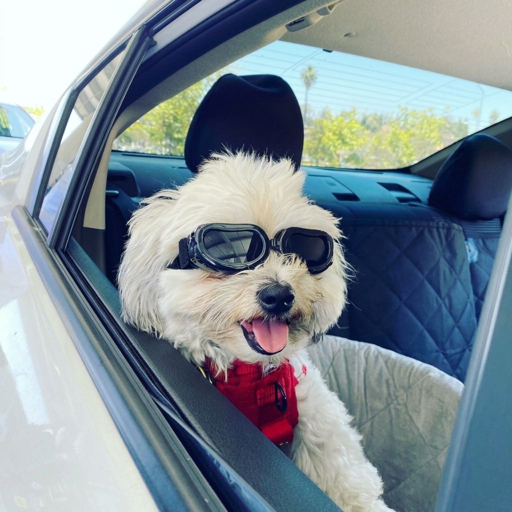 Foldable Pet Sunglasses for Small Dogs and Cats with UV Protection and Windproof Lens, Adjustable Elastic Strap Eye Wear for Car Rides, Outdoor Walks, Bike Rides and Photo Shoots (White)