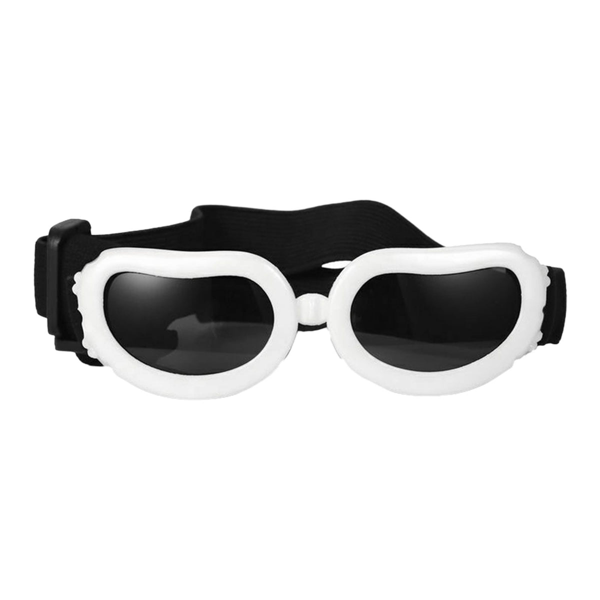Foldable Pet Sunglasses for Small Dogs and Cats with UV Protection and Windproof Lens, Adjustable Elastic Strap Eye Wear for Car Rides, Outdoor Walks, Bike Rides and Photo Shoots (White)