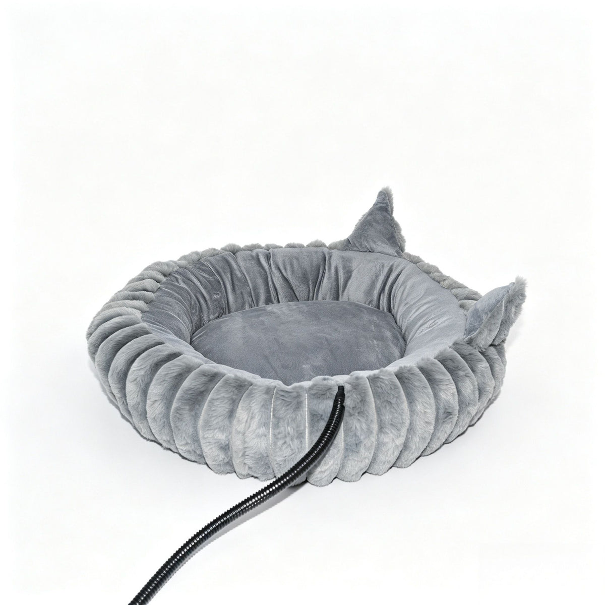 USB-Powered Heated Pet Bed with Plush Fur, Adjustable Thermostat & Timer, Foldable Round Cat Cave for Small Dogs, Kittens, and Rabbits – Cozy Winter Warmth for Home, Floor, Bed, or Car Travel (Grey)