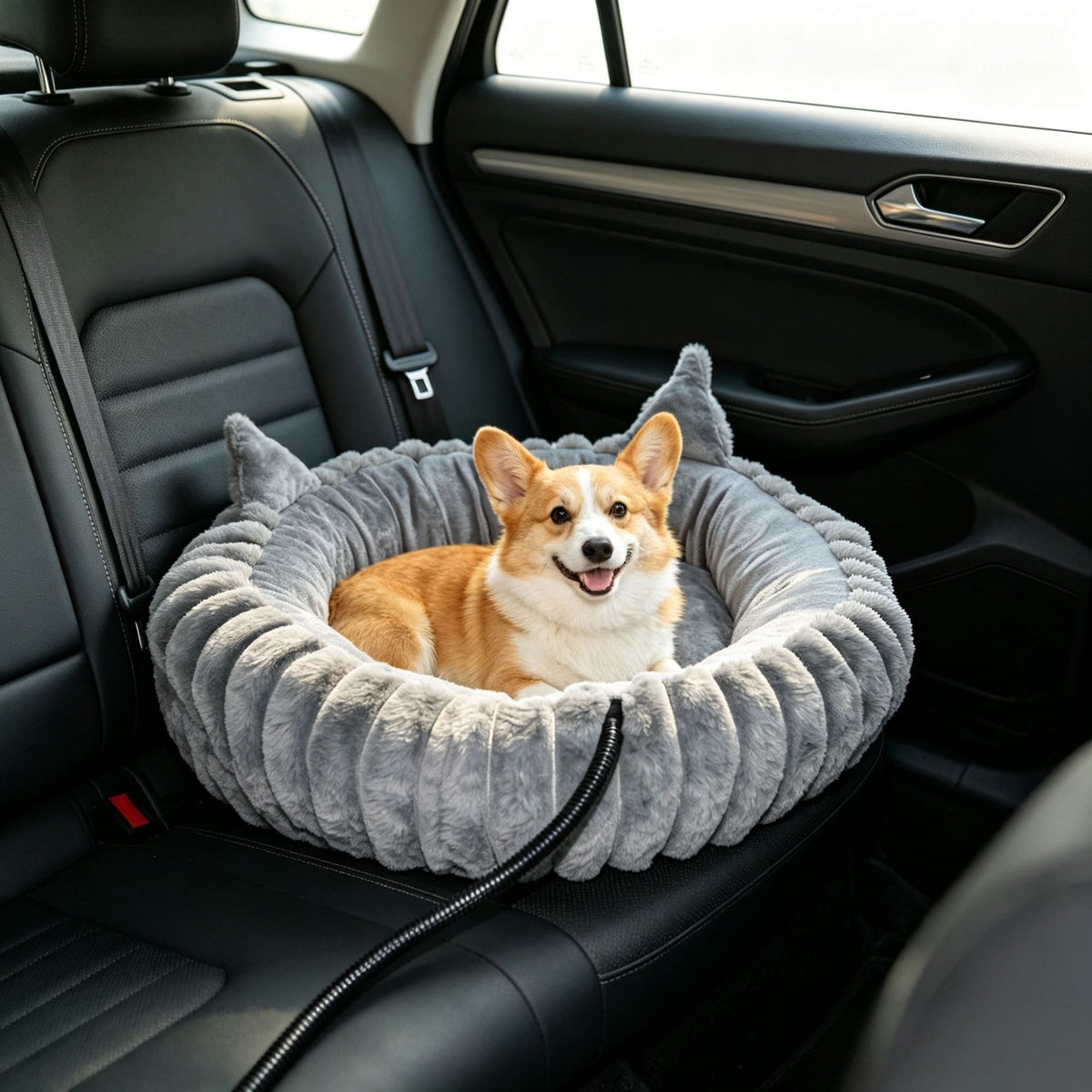 USB-Powered Heated Pet Bed with Plush Fur, Adjustable Thermostat & Timer, Foldable Round Cat Cave for Small Dogs, Kittens, and Rabbits – Cozy Winter Warmth for Home, Floor, Bed, or Car Travel (Grey)