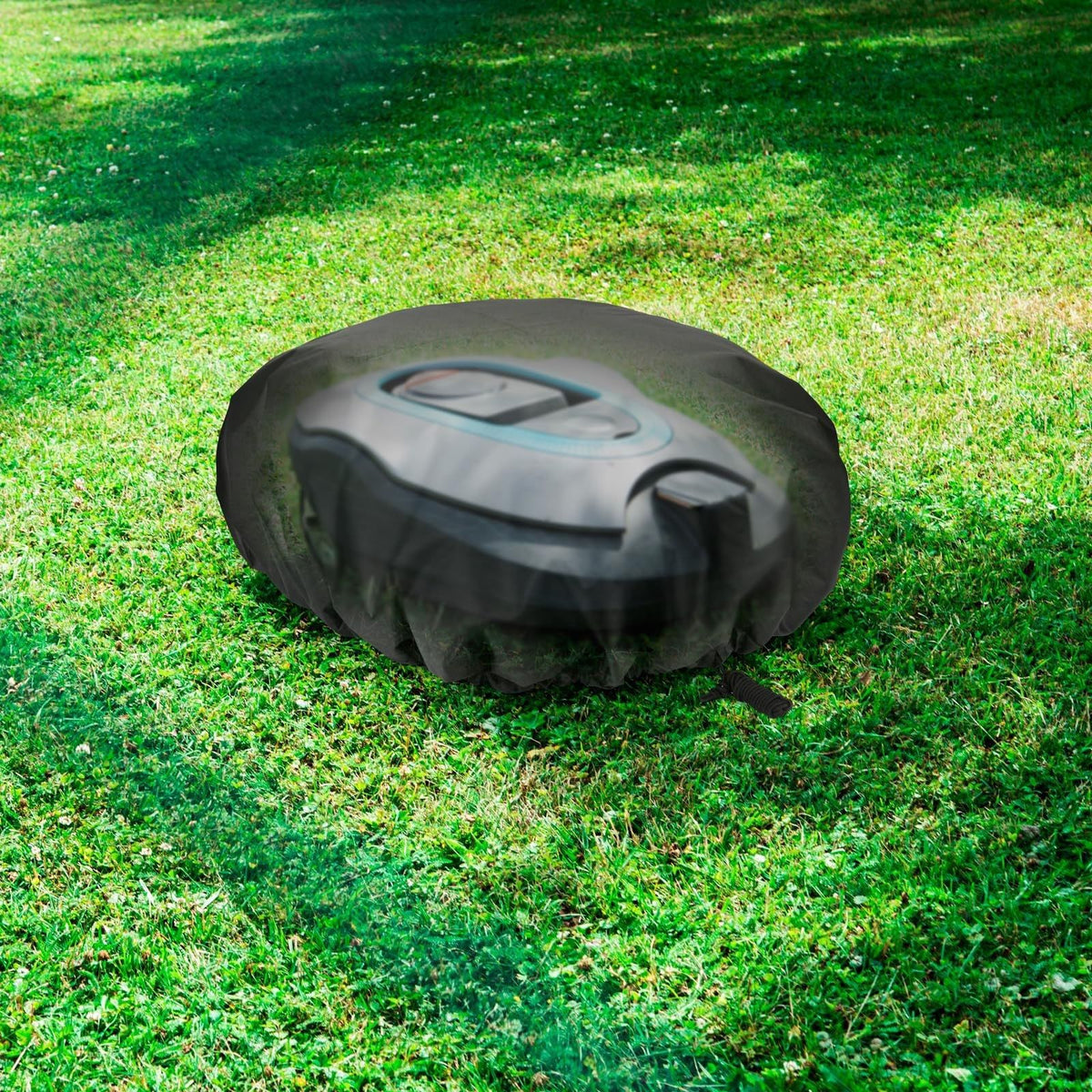Weatherproof Robot Mower Cover with Drawstring Closure, UV-Resistant Oxford Fabric Protective Shell for Outdoor Storage, Fits Most Automatic Lawn Mowers with Zippered Carry Bag for Convenient Storage (420D(44.5"×39.4"))