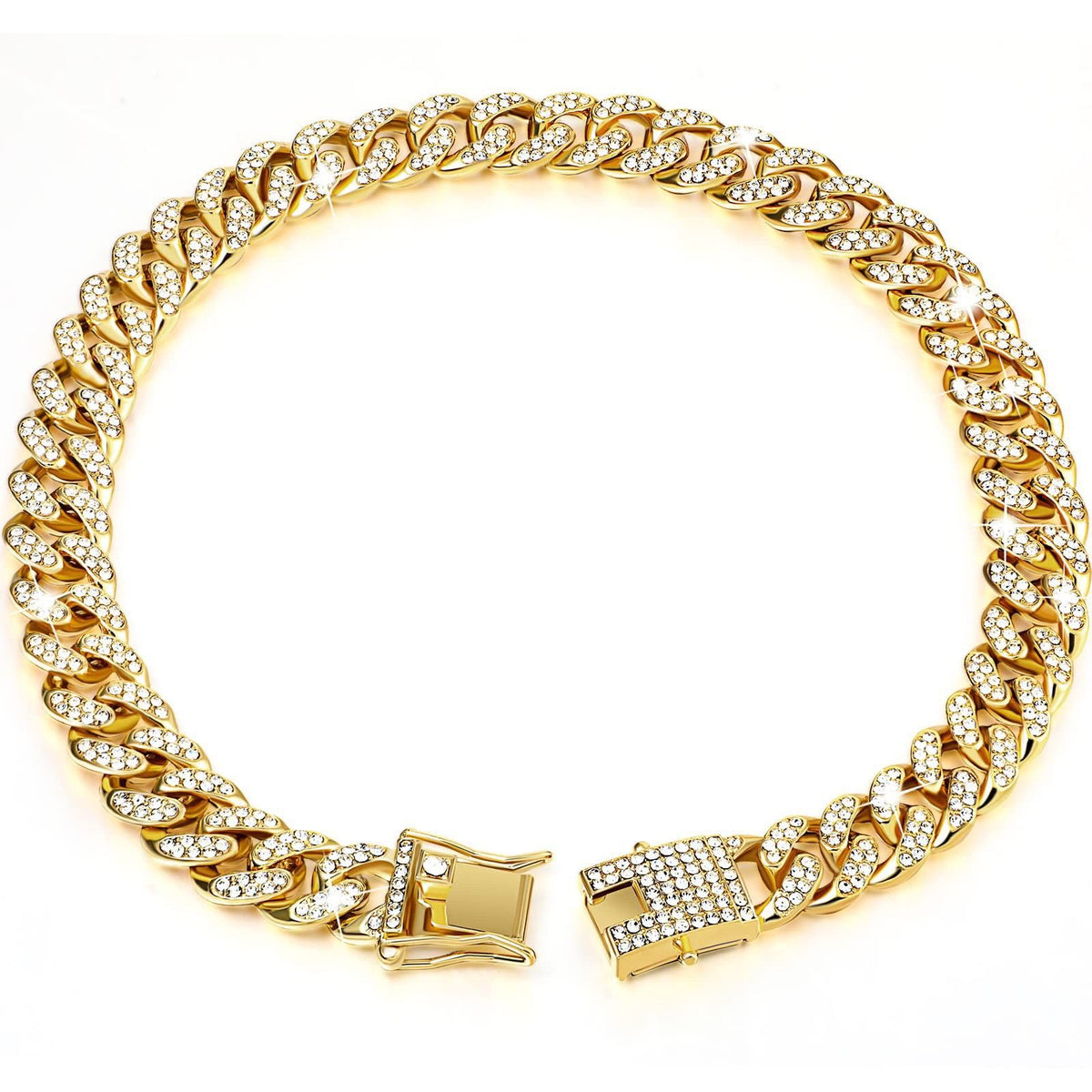 Sparkling Diamond-Studded Cuban Chain Pet Collar – Hip-Hop Bling Necklace for Cats and Small Dogs, Adjustable Fit, Gold, Silver, Rose Gold, or Pink Crystal Accents, Bold Fashion Statement for Your Furry Trendsetter (Gold, 50cm（20in）)