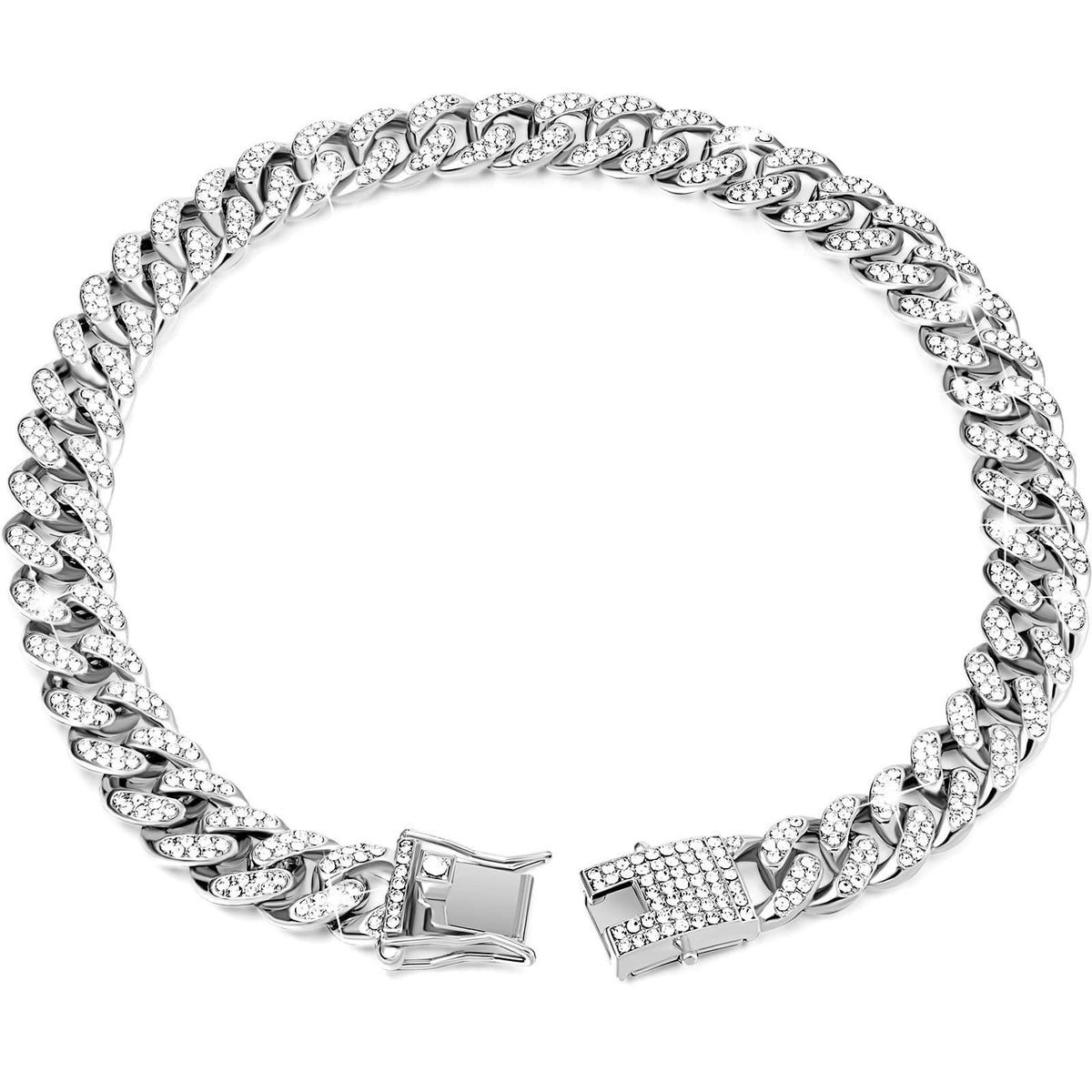 Sparkling Diamond-Studded Cuban Chain Pet Collar – Hip-Hop Bling Necklace for Cats and Small Dogs, Adjustable Fit, Gold, Silver, Rose Gold, or Pink Crystal Accents, Bold Fashion Statement for Your Furry Trendsetter (Gold, 55cm（22in）)