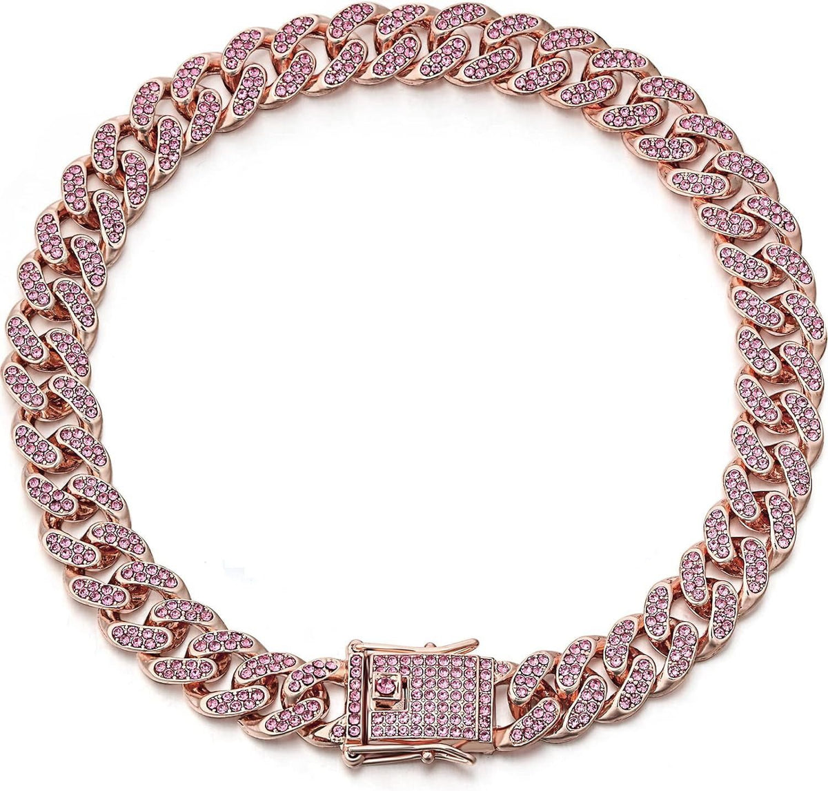 Sparkling Diamond-Studded Cuban Chain Pet Collar – Hip-Hop Bling Necklace for Cats and Small Dogs, Adjustable Fit, Gold, Silver, Rose Gold, or Pink Crystal Accents, Bold Fashion Statement for Your Furry Trendsetter (Silver, 20cm（8in）)