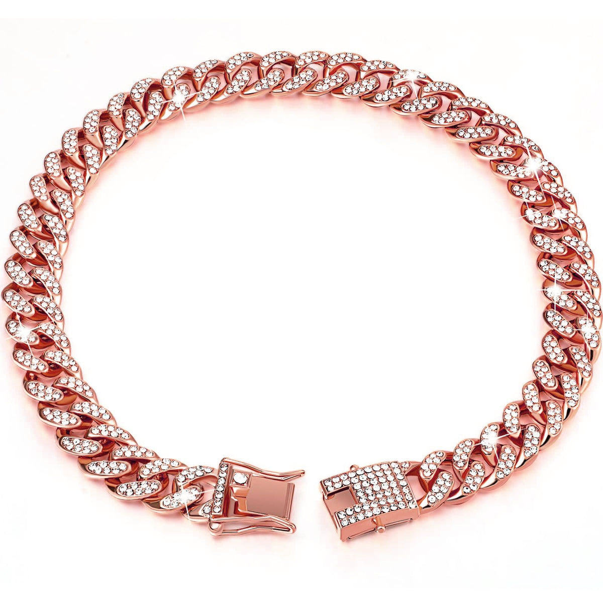 Sparkling Diamond-Studded Cuban Chain Pet Collar – Hip-Hop Bling Necklace for Cats and Small Dogs, Adjustable Fit, Gold, Silver, Rose Gold, or Pink Crystal Accents, Bold Fashion Statement for Your Furry Trendsetter (Silver, 20cm（18in）)