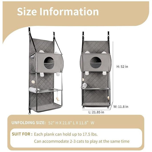 Additional product view: Space-Saving Door Hanging Cat Shelves with Cozy Enclosed Condo and Open Lounging Platforms, a Four-Tier