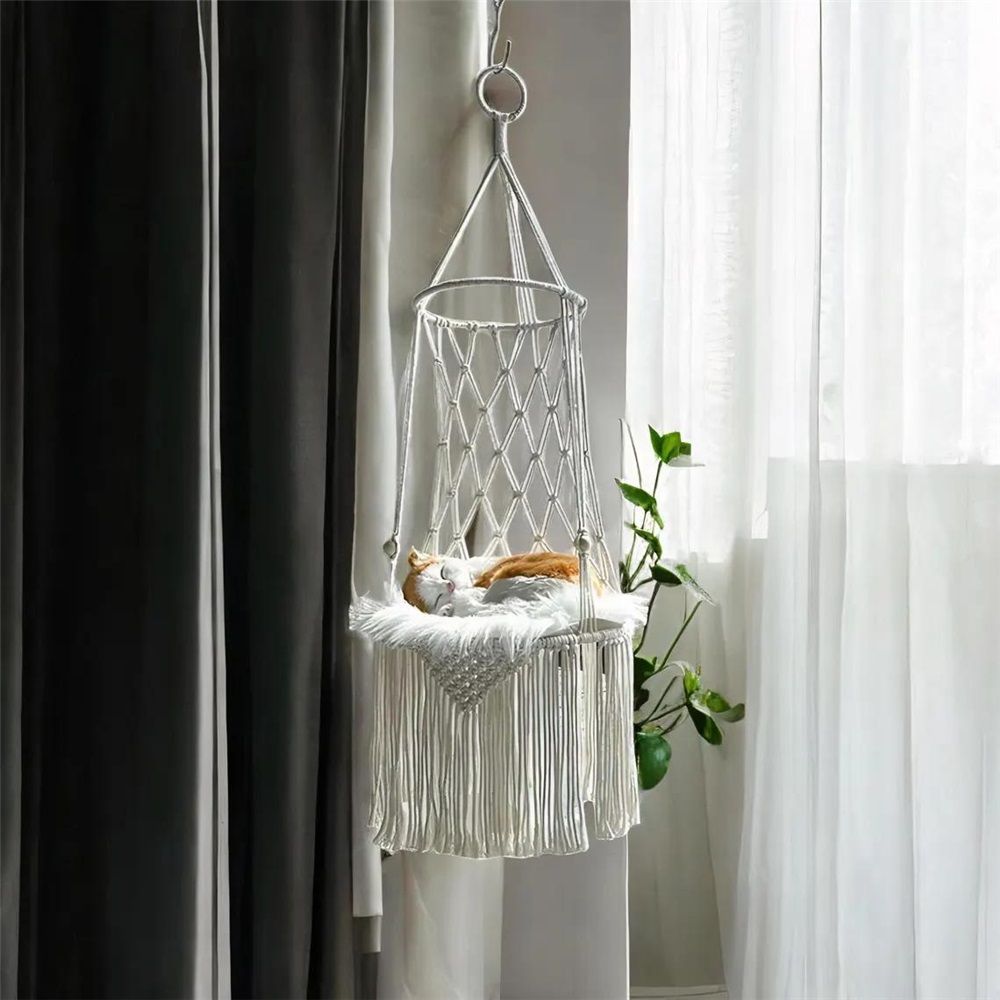 Cat Hammock ,Handwoven Cats Bed,Hanging Indoor Boho Kitten Swing Beds for Playing Sleeping Climbing and Lounging