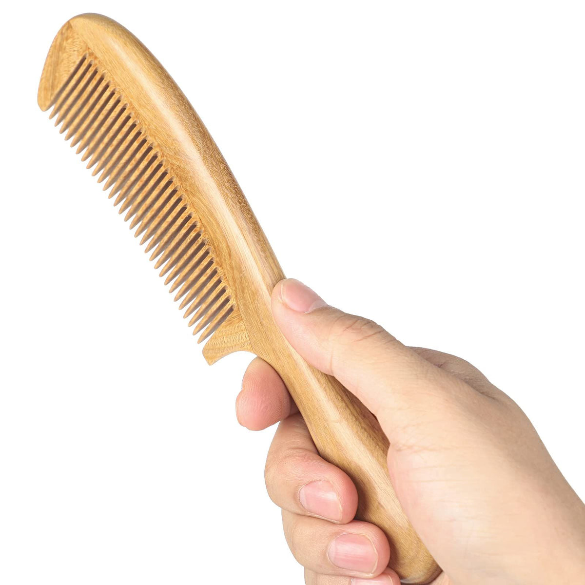 Natural Green Sandalwood Hair Combs - Anti-Static Sandalwood Scent Natural Hair Detangler Wooden Comb (Fine Tooth)