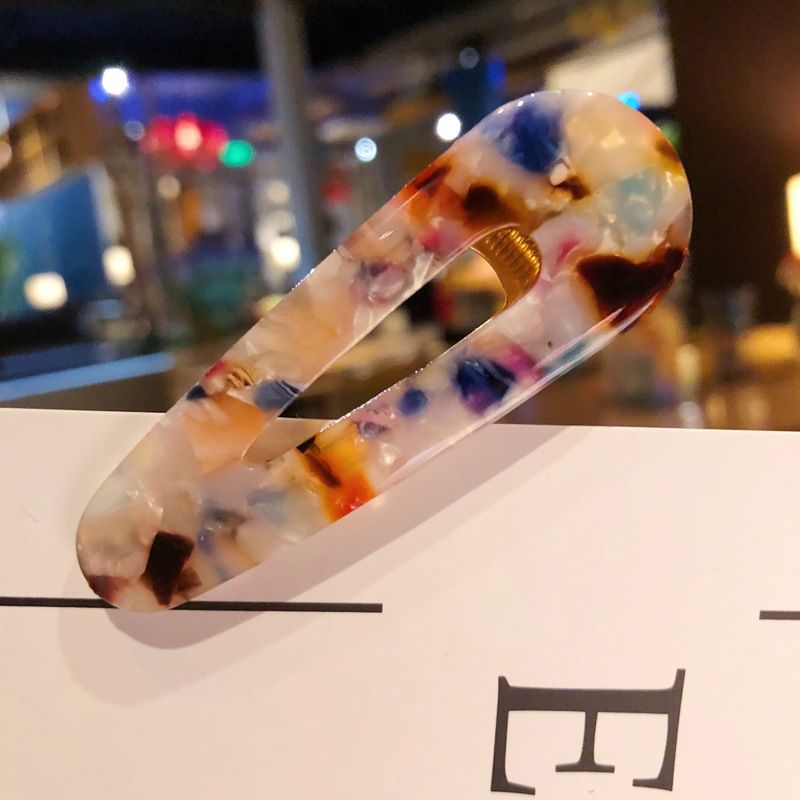 4Pcs Acetate Hair Clip Bangs Clip - Women Resin Marble Pattern Geometric Duckbill Clamps Alligator Hair Clips Hairpins Side Clip