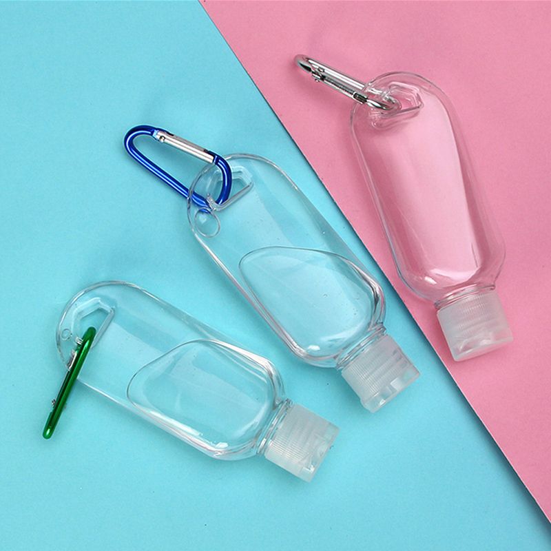 Color Random，4PCSEmpty Hand Sanitizer Travel Bottles with Keychain 2.03oz/60ml Portable Clear Leakproof Portable Refillable Plastic