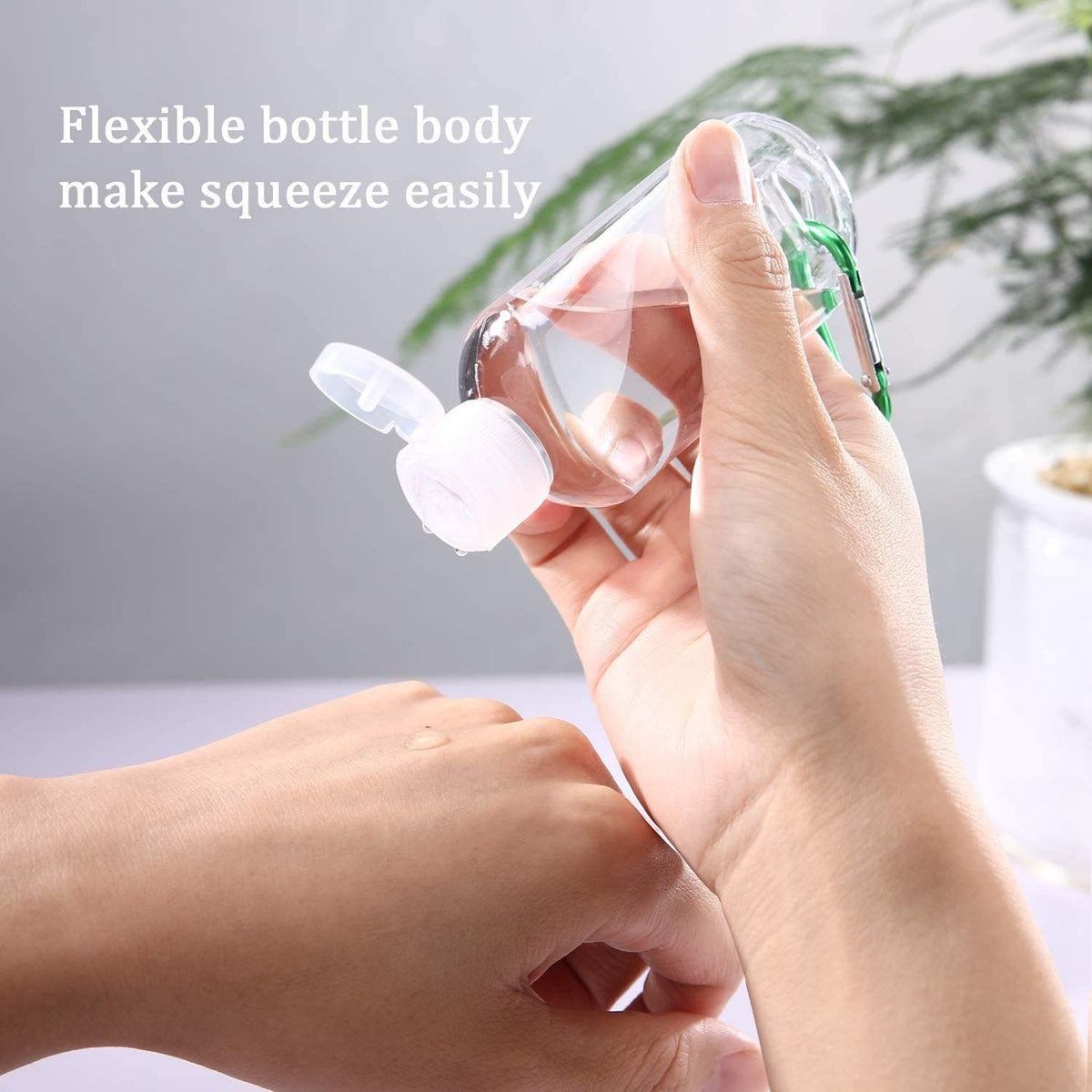 Color Random，4PCSEmpty Hand Sanitizer Travel Bottles with Keychain 2.03oz/60ml Portable Clear Leakproof Portable Refillable Plastic