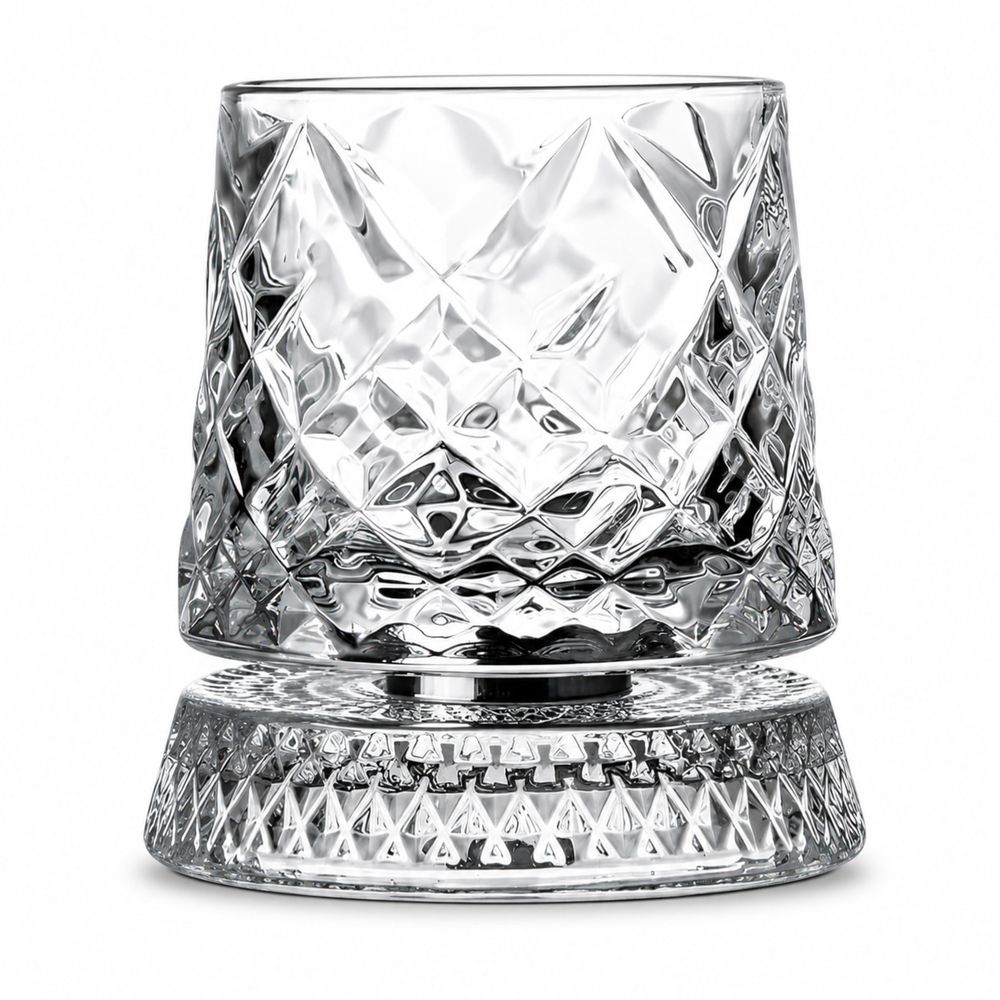Spinning Whiskey Glasses, 360° Spinning Lead-Free Crystal Tumbler, Heavy Base Old Fashioned Glass for Bourbon, Scotch, Cocktails & Gifts for Men