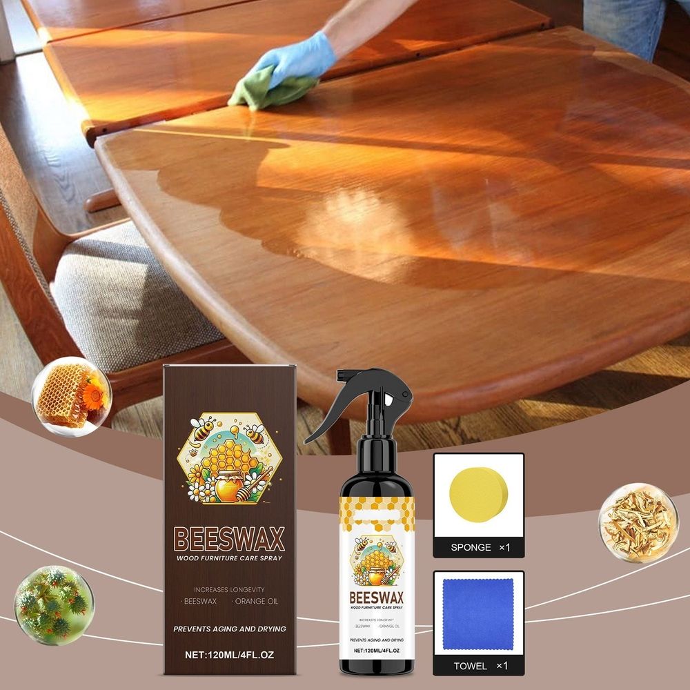 Beeswax Care Spray, Natural Beeswax Care Spray & Restorer, Beeswax Spray for Floors and Furniture, Purely natural