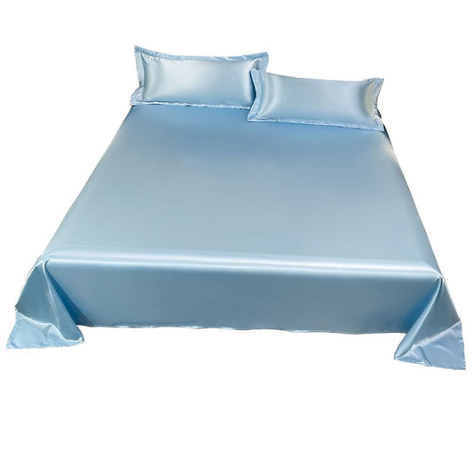 Product image: Ice Silk Bed Sheet 3 Piece Set, Soft Comfortable Microfiber Bed Sheet with 2 Pillow Case for All Season, Cool