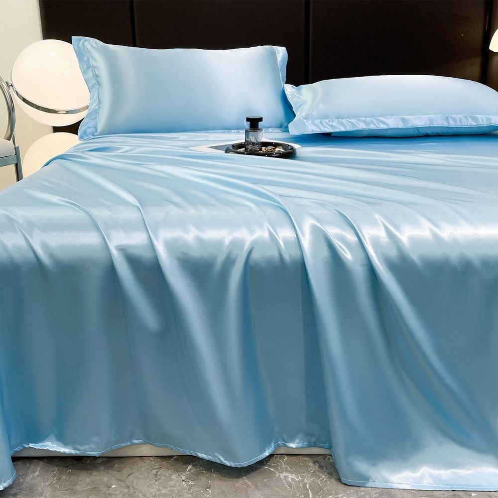 Ice Silk Bed Sheet 3 Piece Set, Soft Comfortable Microfiber Bed Sheet with 2 Pillow Case for All Season, Cool Fabric, Machine Washable, 70.9'x90.5', White