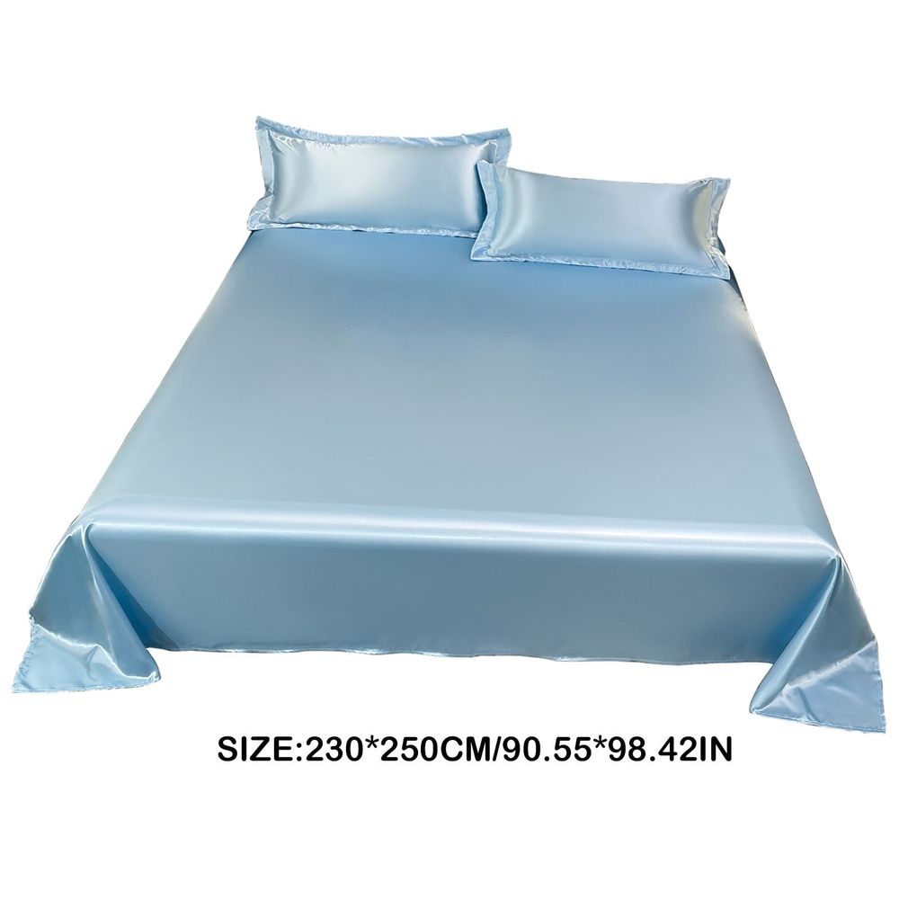 Ice Silk Bed Sheet 3 Piece Set, Soft Comfortable Microfiber Bed Sheet with 2 Pillow Case for All Season, Cool Fabric, Machine Washable, 70.9'x90.5', White