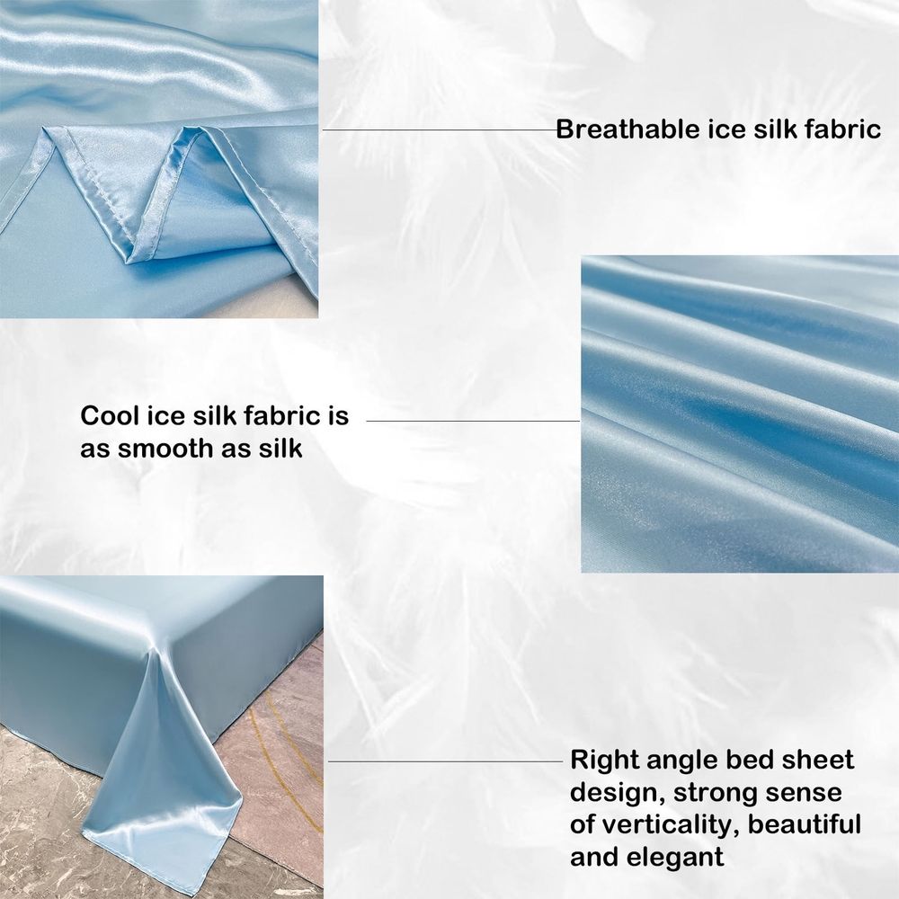 Ice Silk Bed Sheet 3 Piece Set, Soft Comfortable Microfiber Bed Sheet with 2 Pillow Case for All Season, Cool Fabric, Machine Washable, 70.9'x90.5', White