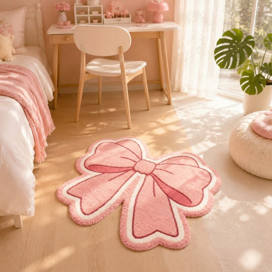 Product image: Bow Shaped Area Rug, Soft Polyester Bedroom Floor Mat with Non Slip Backing, Stain Resistant Washable Cute Carpet