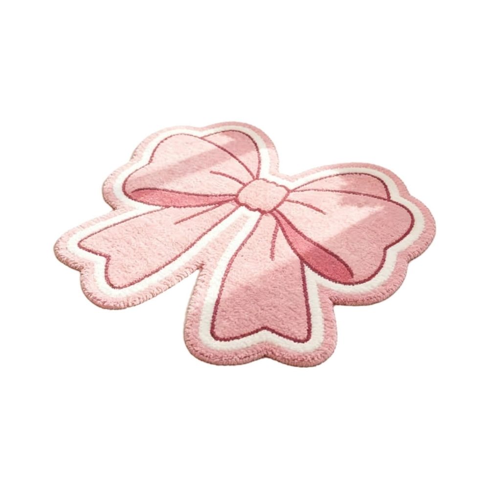 Bow Shaped Area Rug, Soft Polyester Bedroom Floor Mat with Non Slip Backing, Stain Resistant Washable Cute Carpet for Vanity Dorm Nursery Living Room