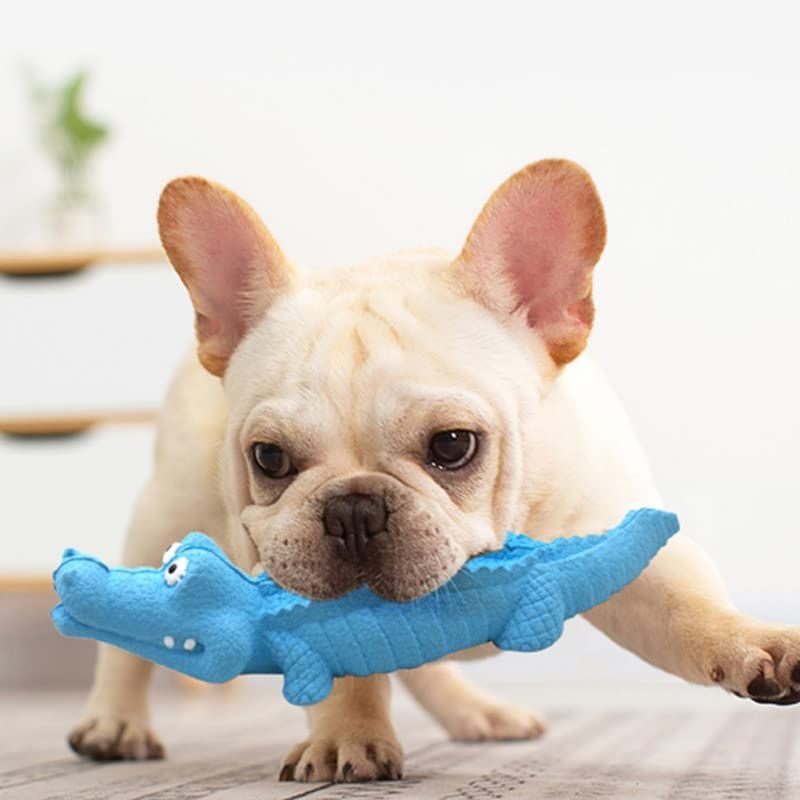 Durable Dog Chew Toy Dog Squeaky Rubber Animal Toy Tooth Cleaning Teeth Toy for Small Large Breed Chew (Color : Blue)