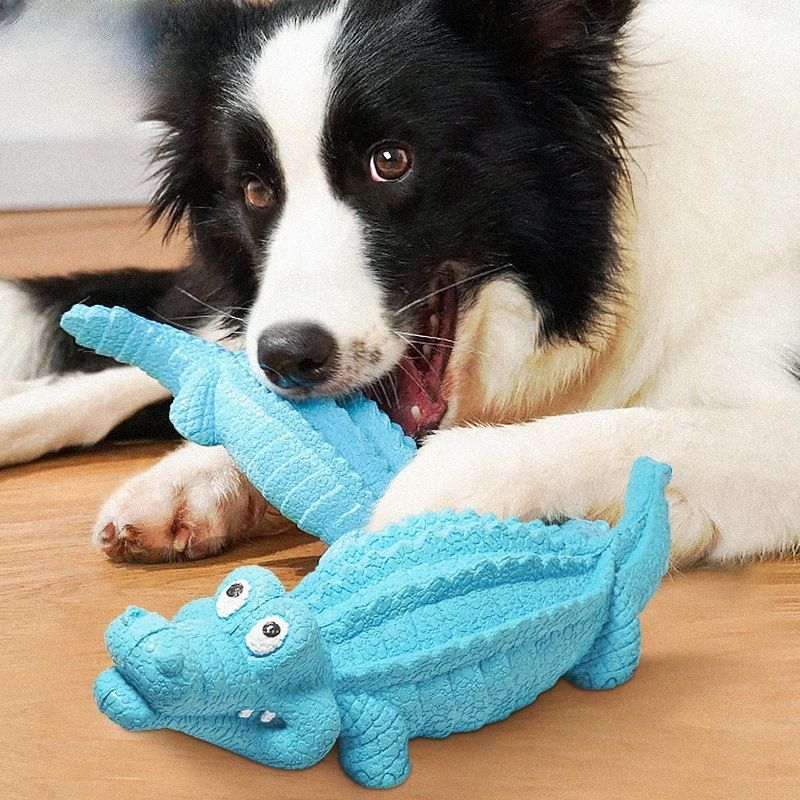 Durable Dog Chew Toy Dog Squeaky Rubber Animal Toy Tooth Cleaning Teeth Toy for Small Large Breed Chew (Color : Blue)